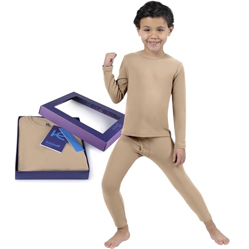 Thermounterwäsche für Kinder, Jungen, Thermo-Ober- und Unterteil, lange Unterwäsche, Basisschicht, Schlafanzug, dark sand, 10 von Kickoff Flexwear