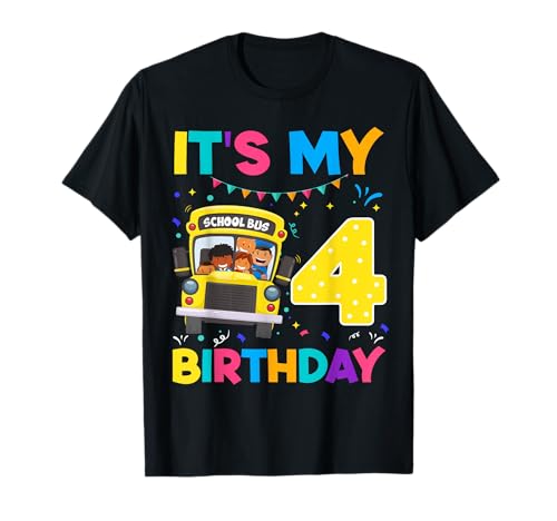 Schulbus für Kinder zum 4. Geburtstag, Jungen, Mädchen, 4 Jahre alt T-Shirt Schulbus für Kinder zum 4. Geburtstag, Jungen, Mädchen, 4 Jahre alt T-Shirt von Kid 4th Birthday School Bus Boys Girls 4 Years Old