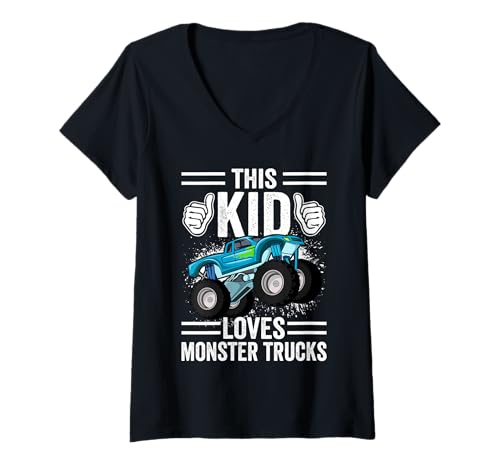 Damen Kid's Loves Monsters Trucks This Kid Birthday Party Monsters T-Shirt mit V-Ausschnitt von Kid Birthday Party Gift Appreal