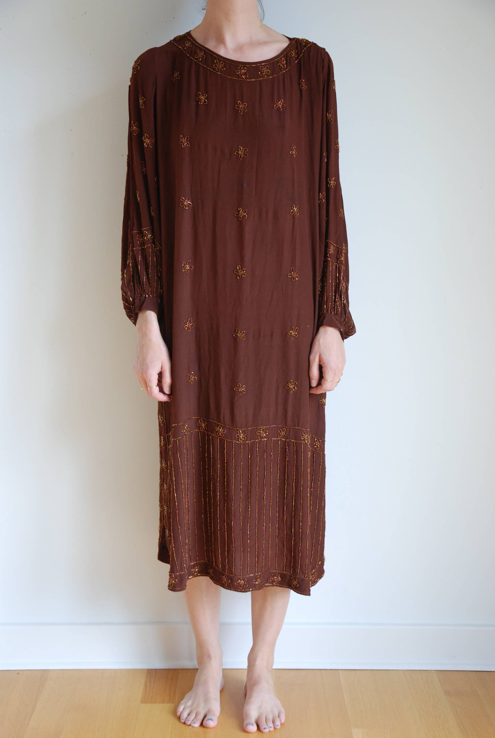 20Er Jahre Seidenperlen Original Flapperkleid Bronze Perlen von KidCarlo