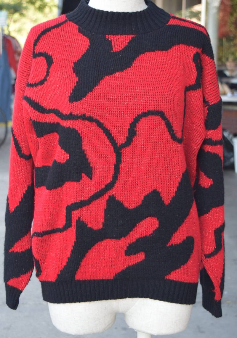 Rot & Schwarz 80Er Jahre Sweater/Lustiger Grafikdruck Oversize Slouchy Boyfriend Fit Ugly Party Unisex Männer Und Frauen von KidCarlo