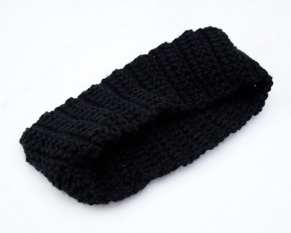 Schwarz Gehäkelte Stirnband Ohrenwärmer Handgefertigtes Acryl Haarband Schwarz Gehäkelte Stirnband Ohrenwärmer Handgefertigtes Acryl Haarband von KidaliaKrochet