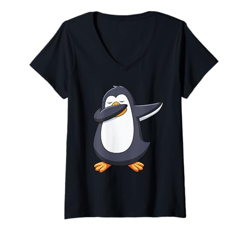 Damen Dabbing Pinguin T-Shirt mit V-Ausschnitt Damen Dabbing Pinguin T-Shirt mit V-Ausschnitt von Kidars