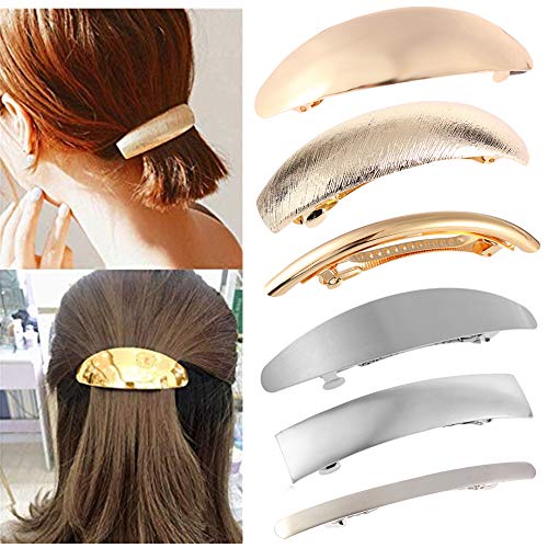 Mendom 6 Stück glänzende Metallfeder-Haarspangen, elegantes französisches Design, einfache Retro-Haarspangen für Frauen und Mädchen (Gold und Silber) von Kiddale