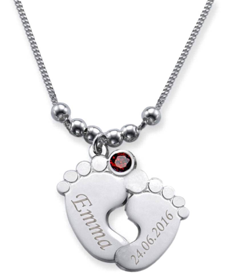 Doppel Babyfuß-Kette Mit 2 Gravuren Und Monats-Kristall von KiddiMedia