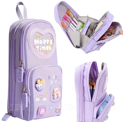 Kiddie Galaxia® Premium-Federmäppchen, 6-lagig, mit 3 Fächern, niedliches ästhetisches Federmäppchen für Mädchen, großes Fassungsvermögen, multifunktionales Etui für Schule, Kinder, niedliches von Kiddie Galaxia
