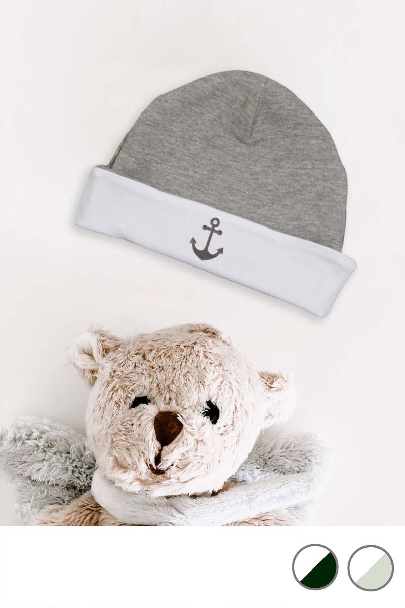Baby Mütze Bestickt Mit Anker Aus Veganer Bio-Baumwolle von KiddiezDE