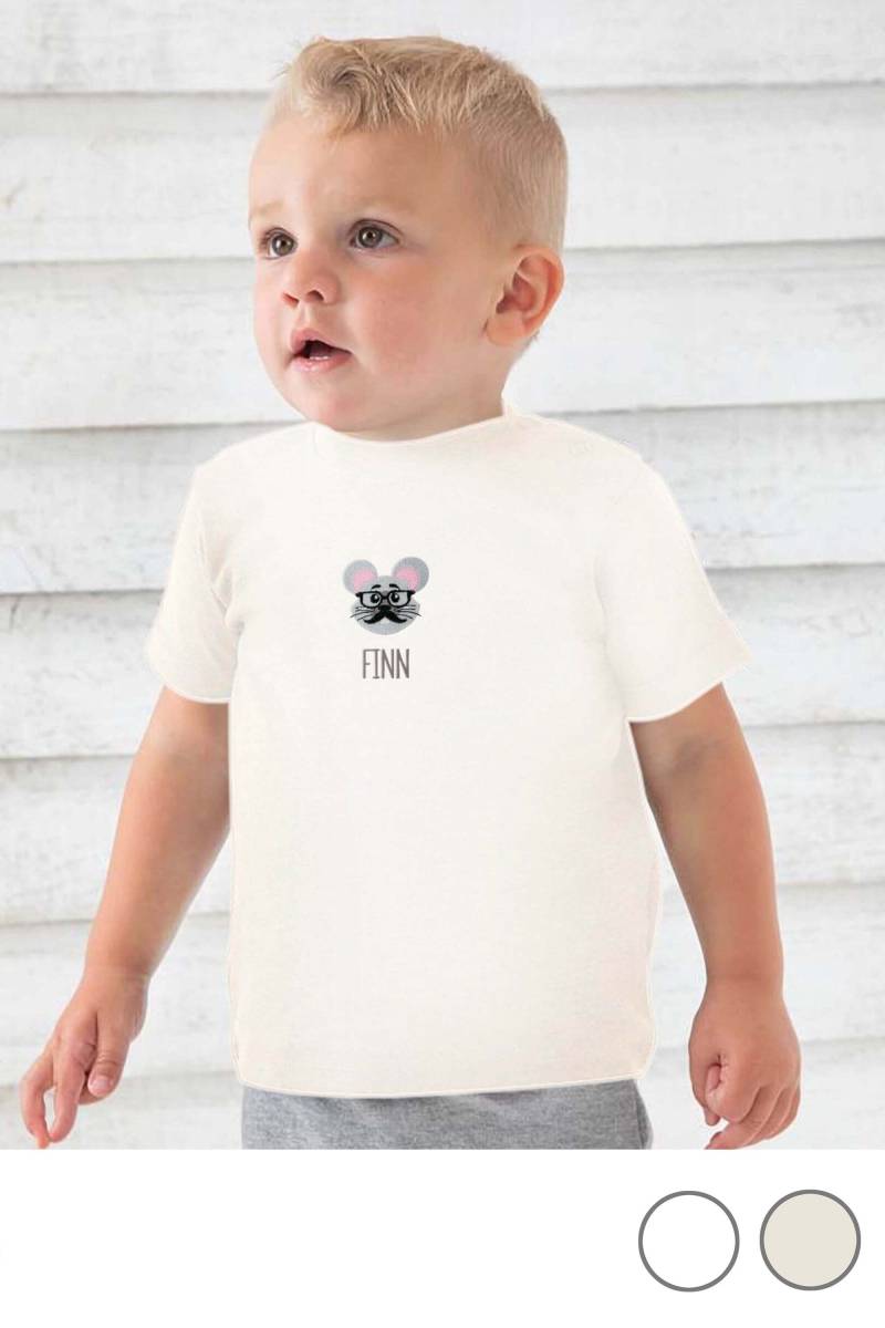 Baby T-Shirt Aus Veganer Bio-Baumwolle Bestickt Mit Maus Und Wunschtext von KiddiezDE