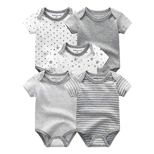 Kiddiezoom Baby-Body, Hose, Kleinkinder-Einteiler, Bekleidungs-Sets für Jungen und Mädchen aus Baumwolle, Mützen, Kratzfäustlinge Gr. 68, 5er-Pack Bodysuits Grey Heather von Kiddiezoom