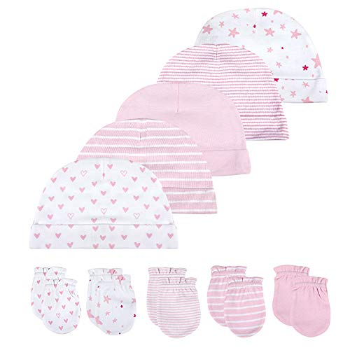 Kiddiezoom Baby-Body, Hose, Kleinkinder-Einteiler, Bekleidungs-Sets für Jungen und Mädchen aus Baumwolle, Mützen, Kratzfäustlinge Gr. 0-6 Monate, 10er-Pack Kappe und Kratzhandschuh_3 von Kiddiezoom