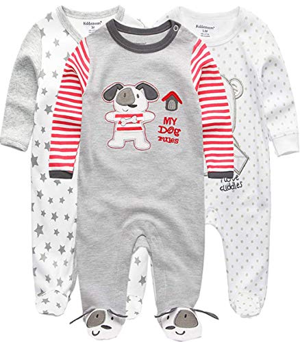 Kiddiezoom Baby Boys 3er Pack Kurzarm Bodysuit Bio Onesies (Design13, 9-12 Monate) von Kiddiezoom