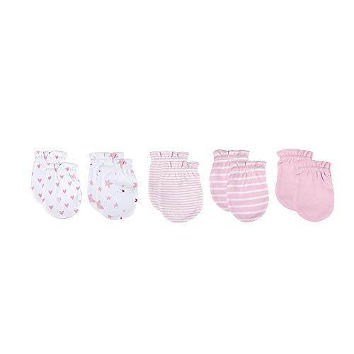 Kiddiezoom Baby Jungen Mädchen Baumwolle Cap Fäustling – 10 Pack Weiche Baumwolle Baby Mützen Baby Scratch Fäustling Handschuhe Fäustling Gr. M, 5er-Pack Rosa Fäustlinge von Kiddiezoom