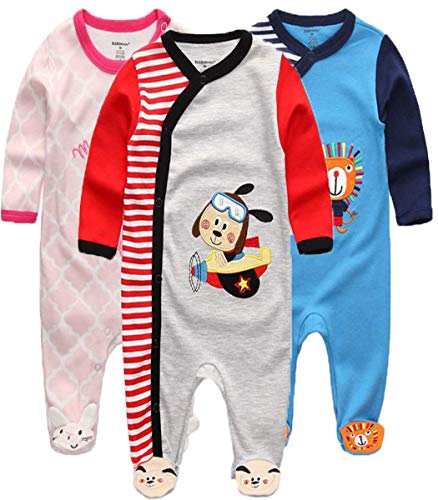 Kiddiezoom Baby-Jungen Mädchen Schlafstrampler, 3er Pack,0-3 Monate von Kiddiezoom