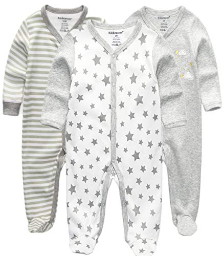 Kiddiezoom Unisex Schlafstrampler Baby Jungen Overall 3er Pack Pyjamas Baumwolle Strampler Jumpsuits Langarm Spieler Babykleidung mit von Kiddiezoom