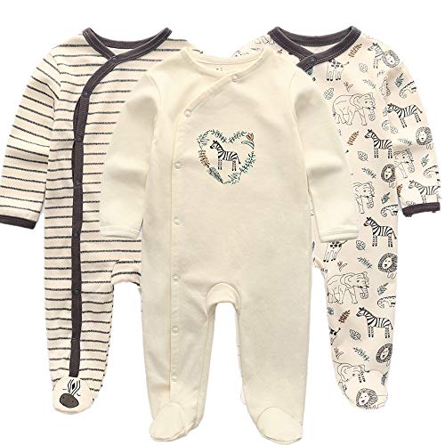 Kiddiezoom Unisex Schlafstrampler Baby Jungen Overall 3er Pack Pyjamas Baumwolle Strampler Jumpsuits Langarm Spieler Babykleidung mit von Kiddiezoom