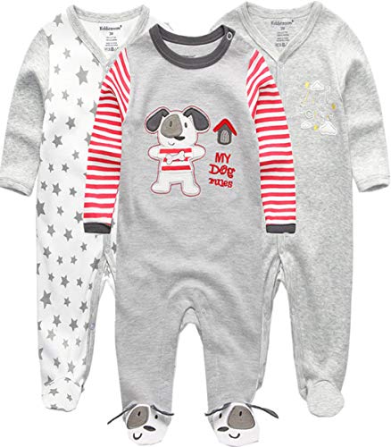 Kiddiezoom Baby Jungen Pyjama, eng-anliegend mit integrierten Schuhen, langarm, Baumwolle Gr. 6-9 Monate, Bär / Stern / Wolke 1 von Kiddiezoom