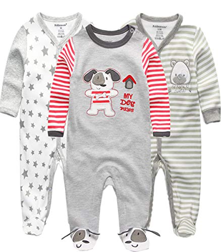 Kiddiezoom Baby Jungen Pyjama, eng-anliegend mit integrierten Schuhen, langarm, Baumwolle Gr. 6-9 Monate, Elefant / Bär / Stern 1 von Kiddiezoom