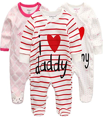 Kiddiezoom Unisex Schlafstrampler Baby Jungen Overall 3er Pack Pyjamas Baumwolle Strampler Jumpsuits Langarm Spieler Babykleidung mit von Kiddiezoom