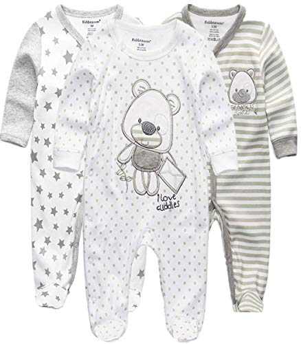 Kiddiezoom Unisex Schlafstrampler Baby Jungen Overall 3er Pack Pyjamas Baumwolle Strampler Jumpsuits Langarm Spieler Babykleidung mit von Kiddiezoom