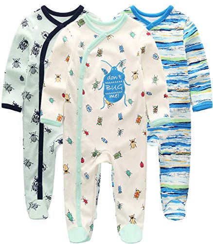 Kiddiezoom Unisex Schlafstrampler Baby Jungen Overall 3er Pack Pyjamas Baumwolle Strampler Jumpsuits Langarm Spieler Babykleidung mit von Kiddiezoom