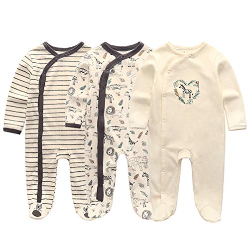 Kiddiezoom Unisex Schlafstrampler Baby Jungen Overall 3er Pack Pyjamas Baumwolle Strampler Jumpsuits Langarm Spieler Babykleidung mit von Kiddiezoom