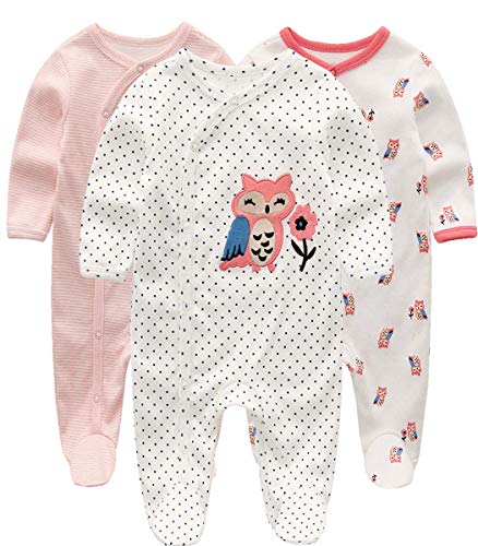 Kiddiezoom Unisex Schlafstrampler Baby Jungen Overall 3er Pack Pyjamas Baumwolle Strampler Jumpsuits Langarm Spieler Babykleidung mit von Kiddiezoom