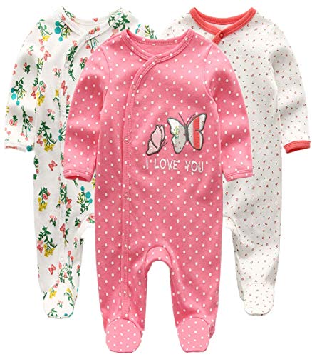 Kiddiezoom Unisex Schlafstrampler Baby Jungen Overall 3er Pack Pyjamas Baumwolle Strampler Jumpsuits Langarm Spieler Babykleidung mit von Kiddiezoom