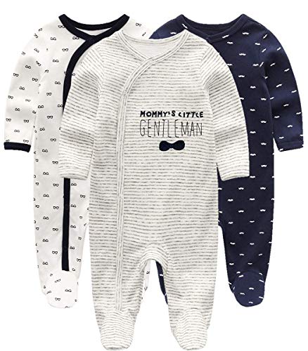 Kiddiezoom Unisex Schlafstrampler Baby Jungen Overall 3er Pack Pyjamas Baumwolle Strampler Jumpsuits Langarm Spieler Babykleidung mit von Kiddiezoom