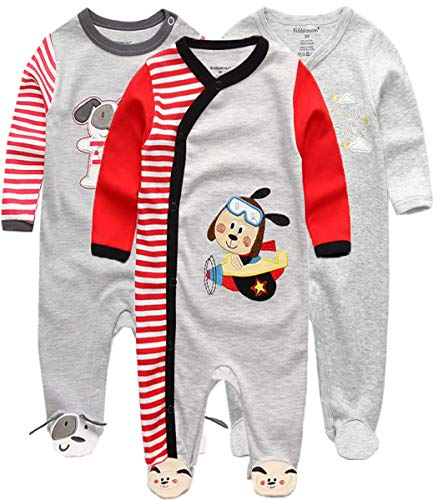 Kiddiezoom Unisex Schlafstrampler Baby Jungen Overall 3er Pack Pyjamas Baumwolle Strampler Jumpsuits Langarm Spieler Babykleidung mit von Kiddiezoom