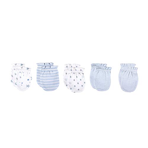 Kiddiezoom Baby Jungen Mädchen Baumwolle Cap Fäustling – 10 Pack Weiche Baumwolle Baby Mützen Baby Scratch Fäustling Handschuhe Fäustling Gr. M, 5er-Pack Blue Sky Fäustlinge von Kiddiezoom