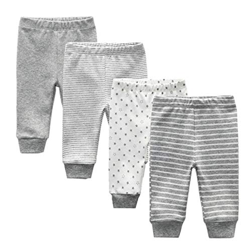 Kiddiezoom Unisex Babyhose, Grey Heather, 56 - 24 Monate, 4er-Pack Bio-Hosen mit gerippten Bündchen und verdecktem elastischem Bund von Kiddiezoom