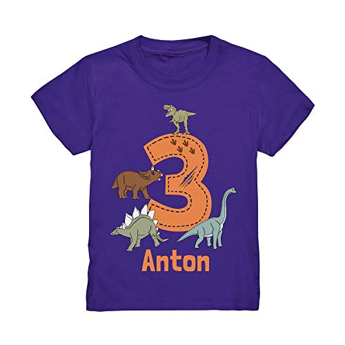 Dino Geburtstagsshirt Personalisiert T-Shirt mit Name 3 4 5 6 7 Geburtstag Jungen Dinosaurier Kindergeburtstag Motto Outfit (Indigo, 122/128 (7-8 J.)) von Kiddle-Design