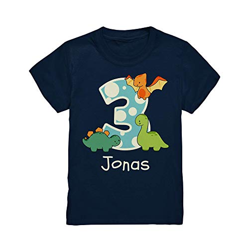 Kiddle-Design Dino Geburtstagsshirt mit Name Personalisiert T-Shirt 3 4 5 6 7 Geburtstag Jungen Dinosaurier Kindergeburtstag Motto Outfit (Navy, 110/116 (5-6 J.)) von Kiddle-Design