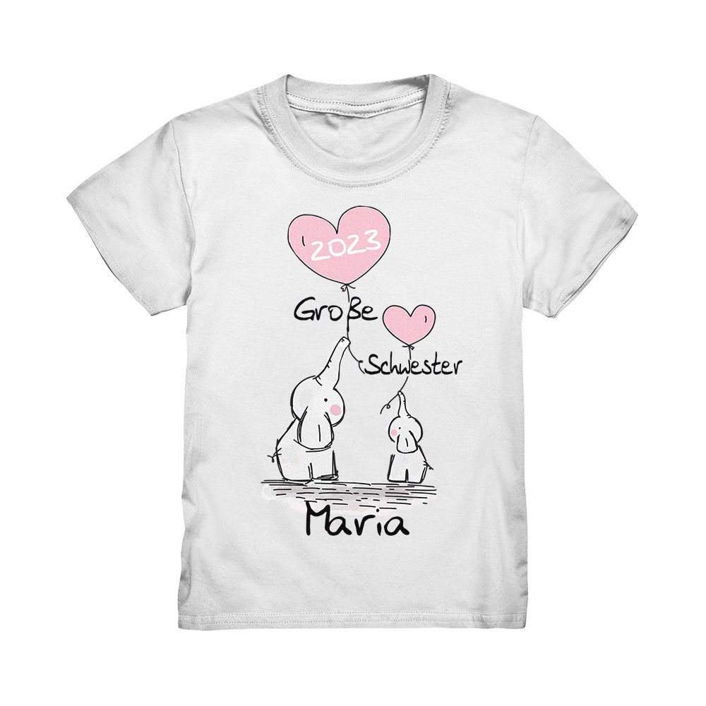 Große Schwester 2023 T-Shirt Personalisiert Elefanten Geschenk Geburt Babyparty Baby Shower Ankündigung Schwangerschaft Mit Namen von KiddleDesign
