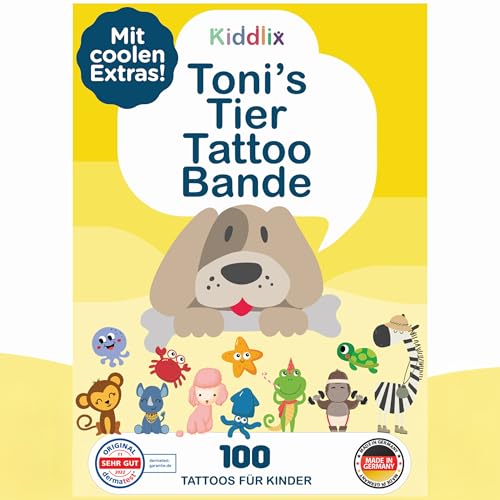 Toni's Tier Tattoo Kinder Set: 100 Tattoos für Kinder, hautfreundlich getestete Kindertattoos, für unvergessliche Spaßmomente, Kinder Tattoo mit tollen Motiven und Farben und coolen nützlichen Extras Toni's Tier Tattoo Kinder Set: 100 Tattoos für Kinder, hautfreundlich getestete Kindertattoos, für unvergessliche Spaßmomente, Kinder Tattoo mit tollen Motiven und Farben und coolen nützlichen Extras von Kiddlix