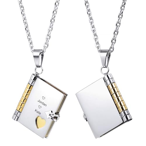 Kiddo Sky Personalisierte Buchkette mit 18 Karat Vergoldetem Buchmotiv – Mehrschichtige Medaillon-Halskette zum Öffnen für Frauen, Schreiben Sie Ihre Geschichte (Silber+Gold) von Kiddo Sky