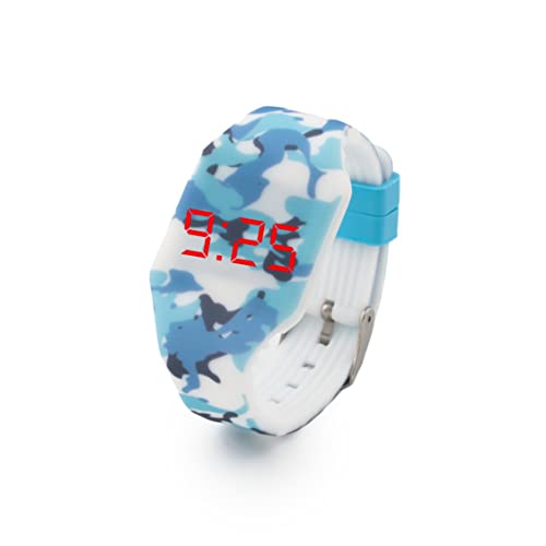 Kiddus Digital LED Uhr für Mädchen, Jungen. Soft Silikon Armbanduhr für Kinder und Erwachsene. Langlebige Japanische Batterie. Camouflage blau von Kiddus