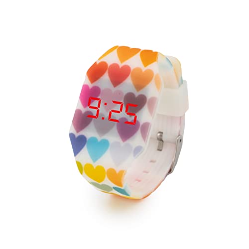 Kiddus Digital LED Uhr für Mädchen, Jungen. Soft Silikon Armbanduhr für Kinder und Erwachsene. Langlebige Japanische Batterie. Farbige Herzen Fluor von Kiddus