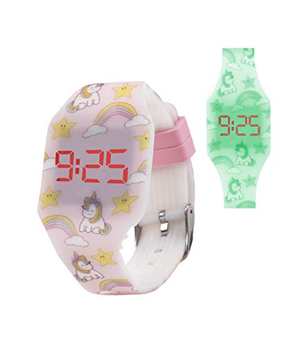 Kiddus Digital LED Uhr für Mädchen, Jungen. Soft Silikon Armbanduhr für Kinder und Erwachsene. Langlebige Japanische Batterie. Regenbogen Fluor von Kiddus