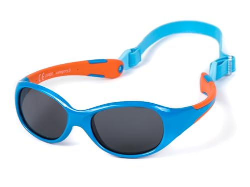 Kiddus Sonnenbrille aus Einem Stück. Für Babys Jungen Mädchen. Alter 0 bis 24 Monate. Sicherer UV400 Sonnenfilter. Einstellbares Abnehmbares und Elastisches Band. Unzerbrechlich. ALLROAD von Kiddus