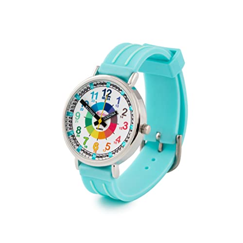 Kiddus Lern Armbanduhr für Kinder, Jungen und Mädchen. Analoge Armbanduhr mit Zeitlernübungen. Time Teacher. Polski Turquoise von Kiddus