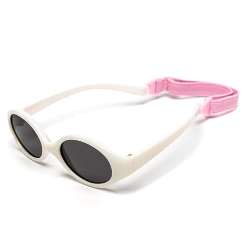 Kiddus Polarisiert Sonnenbrille für Jungen und Mädchen. Ab 0 Monaten. UV400 Sonnenfilter. Flexiblel, Sicher und Schlagfest. Weiß mit rosa gläsern von Kiddus