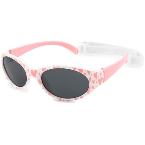 Kiddus Sonnenbrille für Kinder, Kleinkind Mädchen und Jungen, Alter von 2 bis 4 Jahren, UV400 Sonnenfilter CAT3, aus Gummi, BPA-frei, verstellbares und abnehmbares Band von Kiddus