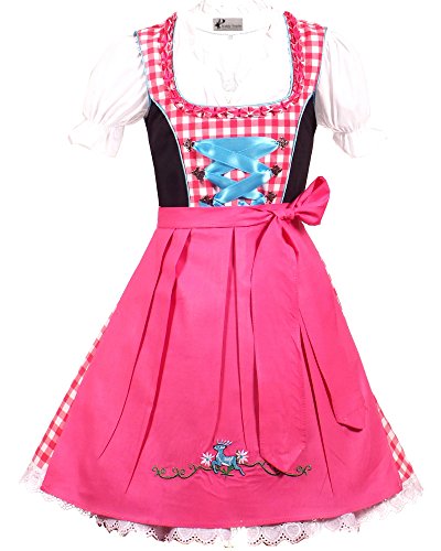 3tlg. Kinder Dirndl, hotpink weis kariert, 116 von Kiddy Tracht