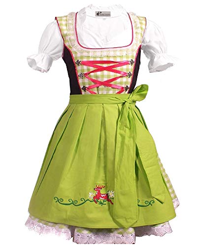 Trachtenkleid 3tlg. Kinder Dirndl Mädchen Kleid Gr. 92,104,116,128,140,146,152, Grün Weis Kariert, 116 von Kiddy Tracht