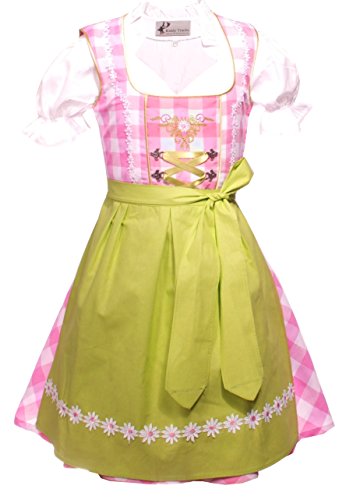 Trachtenkleid 3tlg. Kinder Dirndl Mädchen Kleid Gr. 92,104,116,128,140,146,152, Rosa Weis Kariert, 104 von Kiddy Tracht