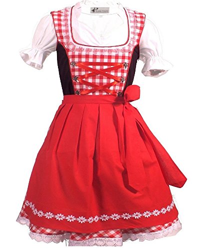 Trachtenkleid 3tlg. Kinder Dirndl Mädchen Kleid Gr. 92,104,116,128,140,146,152, Rot Weis Kariert, 140 von Kiddy Tracht