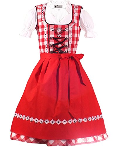 Trachtenkleid 3tlg. Kinder Dirndl Mädchen Kleid Rot Weiß Kariert Gr. 104 von Kiddy Tracht