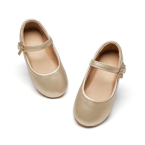 Kiderence Kleine Kleinkind Mädchen Kleid Schuhe Ballerina Ballett Wohnungen Kinder Mary Janes （Gold 23） von Kiderence