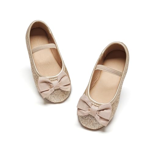 Kiderence Kleine Kleinkind Mädchen Kleid Schuhe Ballerina Ballett Wohnungen Kinder Mary Janes （Gold 24） von Kiderence